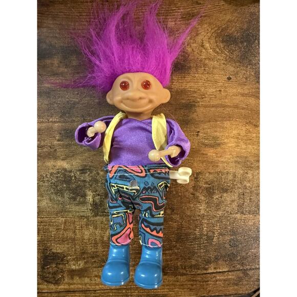 VTG 90s 9.5'' TROLL DRUMMER DOLL PINK HAIR w/ CLOTHES WIND UP ACTION WORKS - Picture 3 of 7